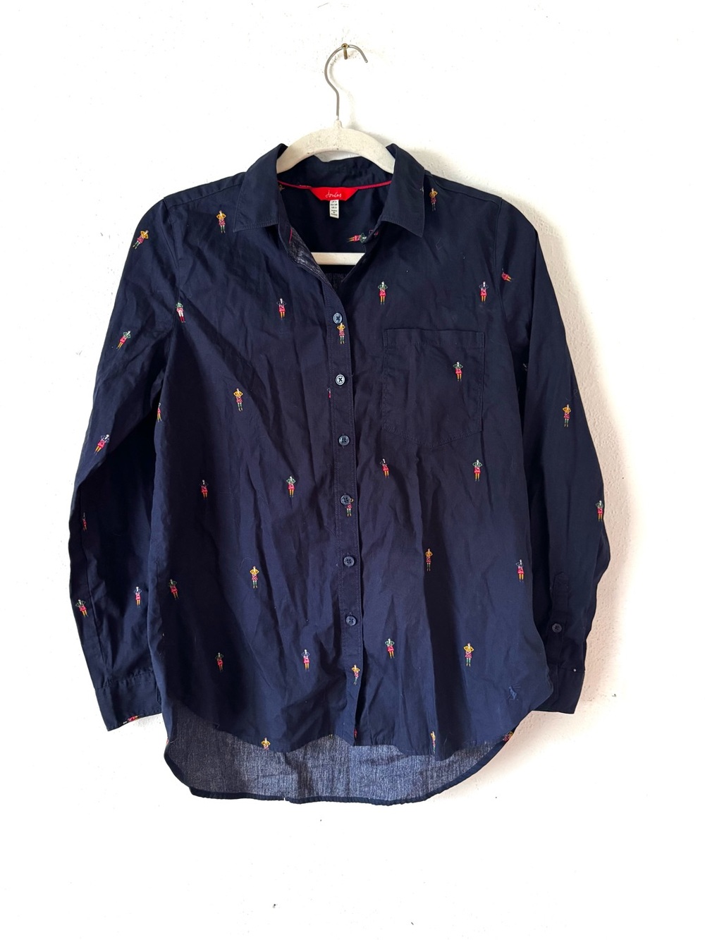 JOULES ELVINA Navy Blue Embroidered Scotsmen Relaxed Fit Long sleeve Button Down